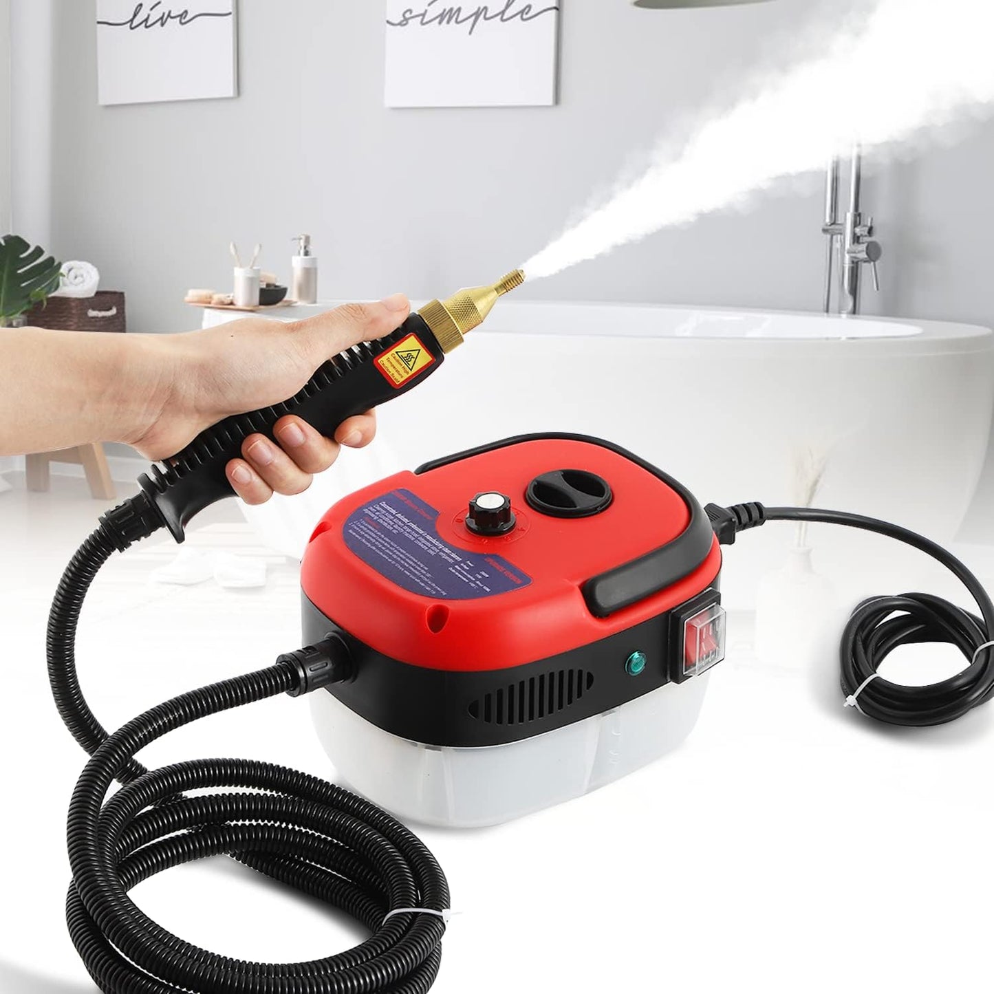 High Pressure Steam Cleaner – 2500W Portable Power Steamer for Home,Kitchen, Bathroom & Car Detailing (110V, White)