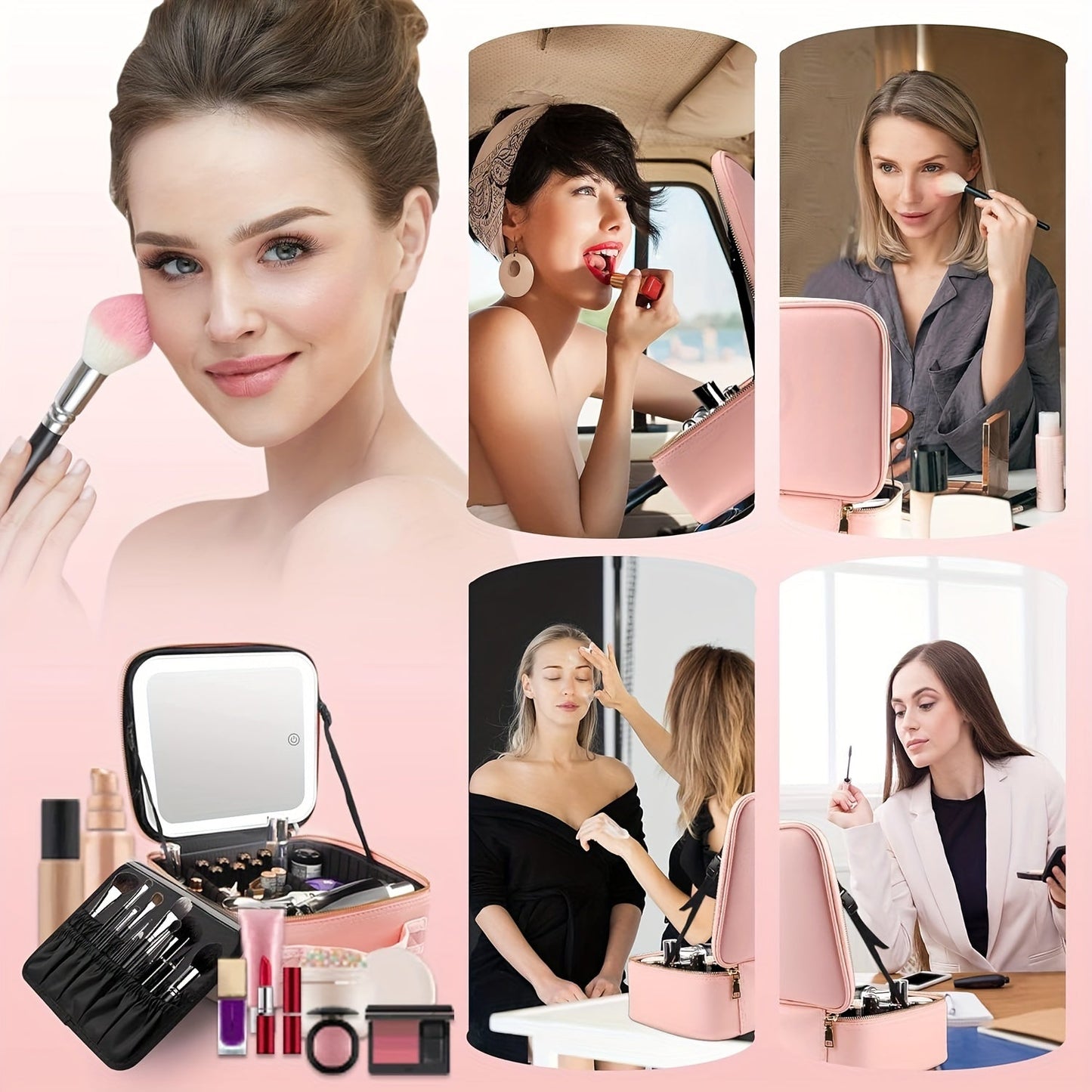 LED Light Travel Cosmetic Bag with Mirror Large Capacity Skin Care Storage Bag