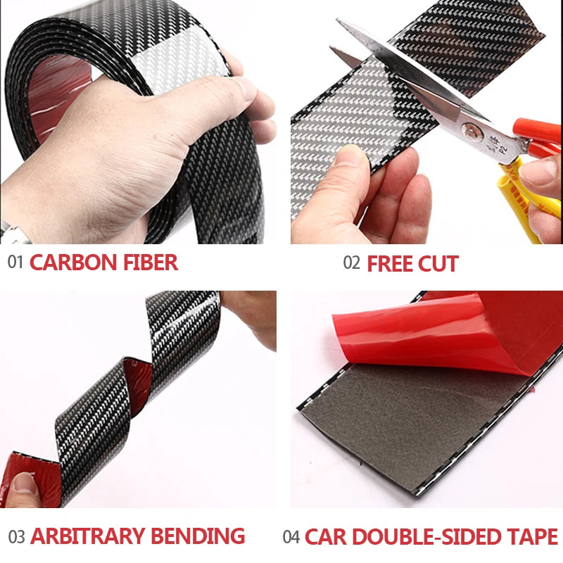 SEAMETAL Car Bumper Door Sill Stickers Carbon Fiber Car Body Vinyl Protection Sticker Strip Anti Scratch Film Auto Accessories
