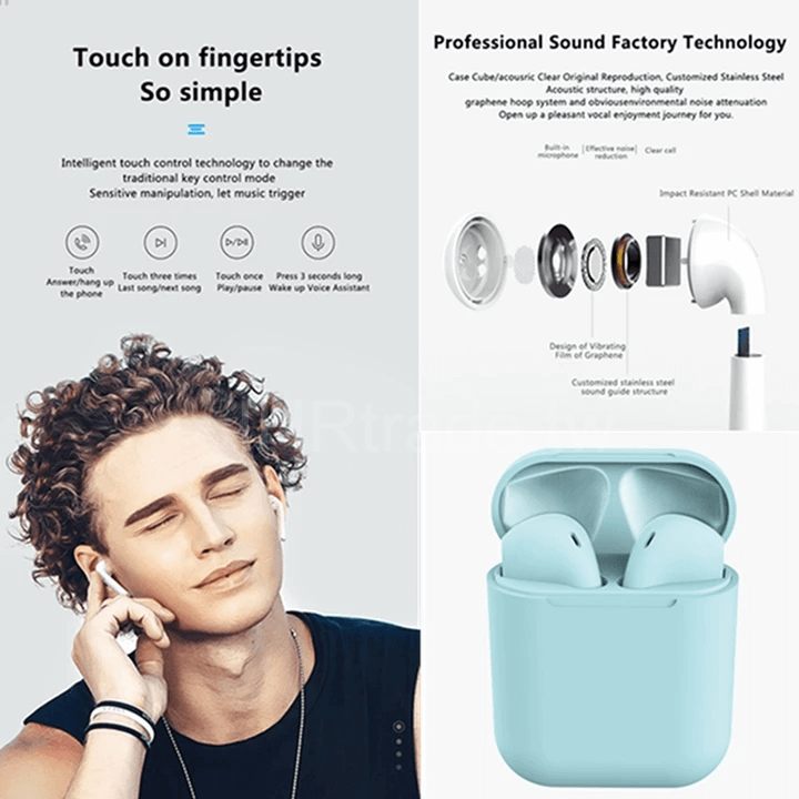 SN-JOEBUD-9007-LTB Blue Wireless Bluetooth Earbuds – Ergonomic Fit, Noise-Canceling, IPX4 Waterproof