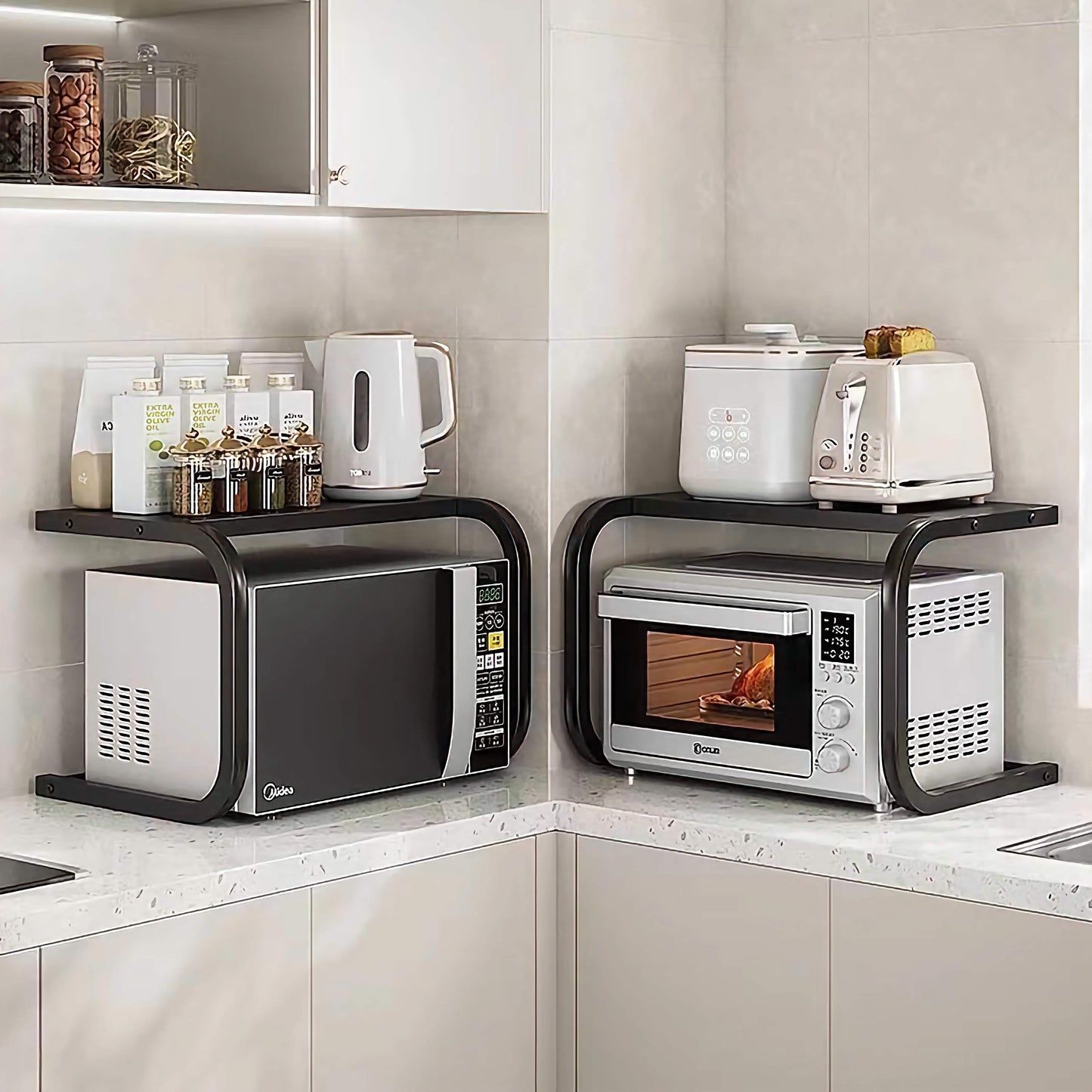 Multi-Functional Microwave Oven Storage Rack – Double-Layer Kitchen Shelf and countertop Organizer