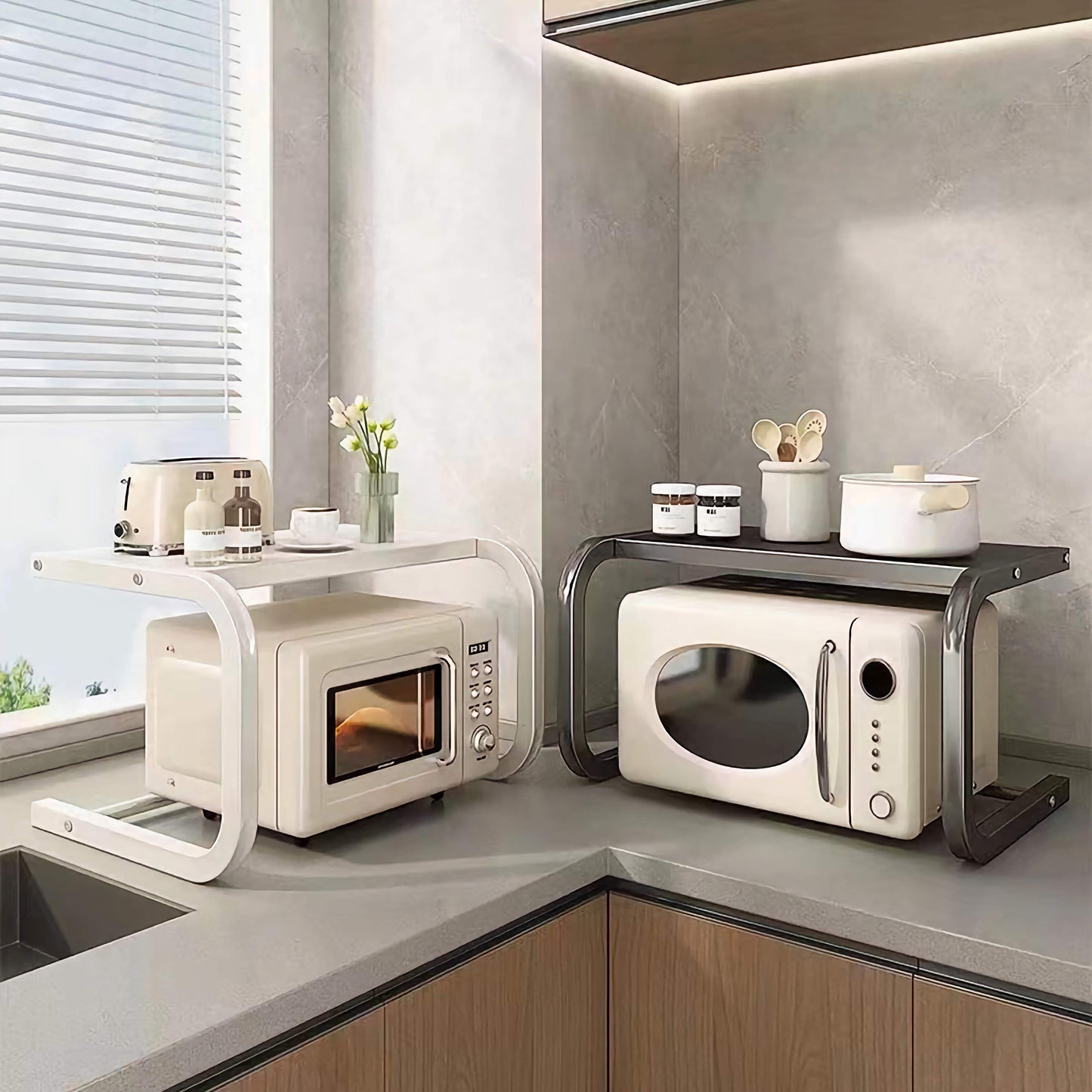 Multi-Functional Microwave Oven Storage Rack – Double-Layer Kitchen Shelf and countertop Organizer