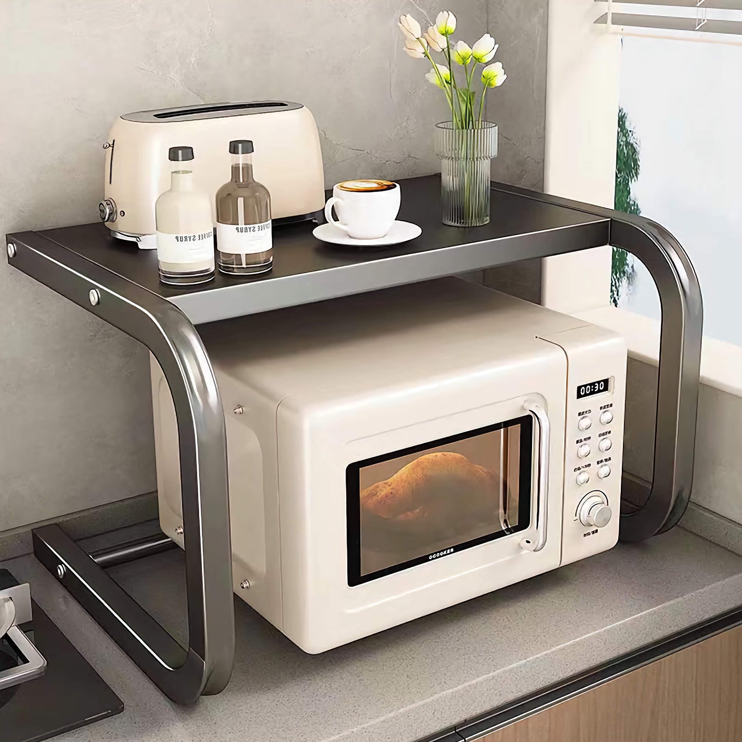 Multi-Functional Microwave Oven Storage Rack – Double-Layer Kitchen Shelf and countertop Organizer