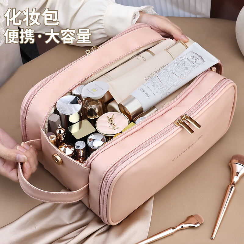 Portable Multi-functional High-value Three-layer Large-capacity Cosmetic Bag Travel Double Zipper Storage Bag U-shaped