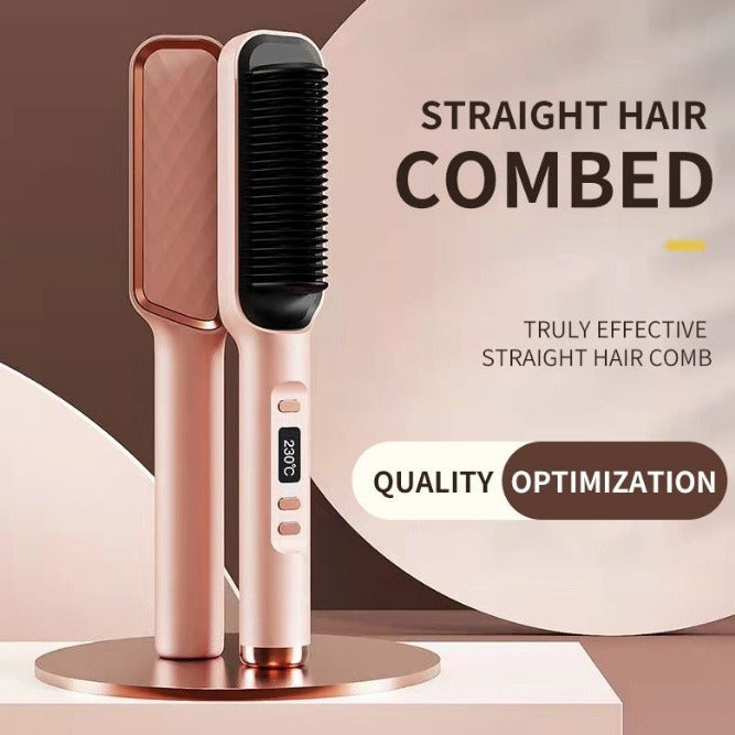 Hair Curler Straightener Two-in-one Clipboard Electric Hair Curling Comb Lcd Display Negative Ion Straightener