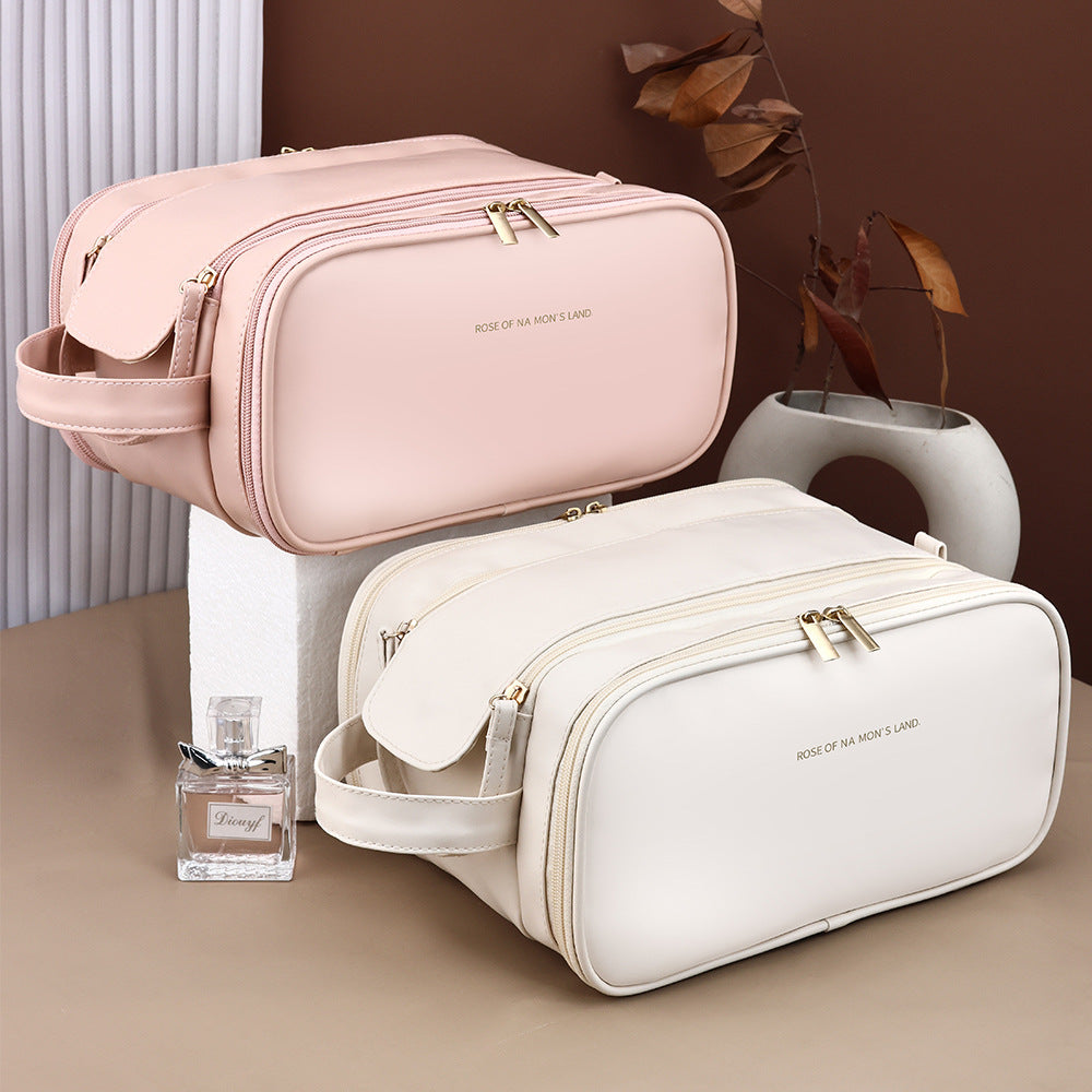 Portable Multi-functional High-value Three-layer Large-capacity Cosmetic Bag Travel Double Zipper Storage Bag U-shaped