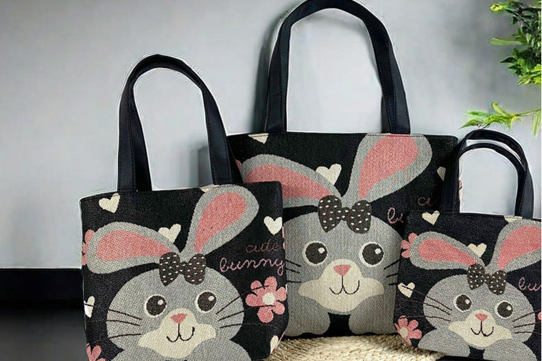 Big Ear Bunny Tote Bag Set – Versatile & Stylish (Small, Medium, Large) - Pack of 3