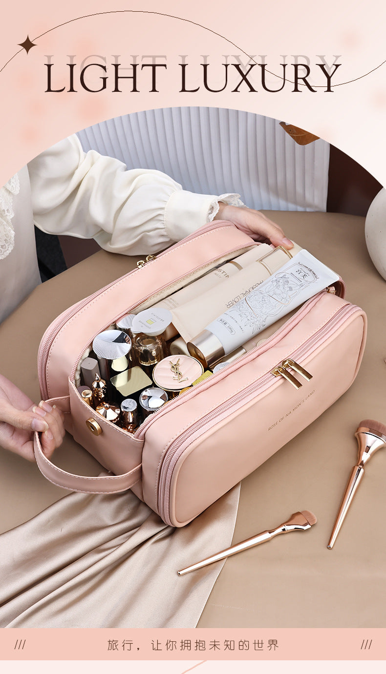 Portable Multi-functional High-value Three-layer Large-capacity Cosmetic Bag Travel Double Zipper Storage Bag U-shaped
