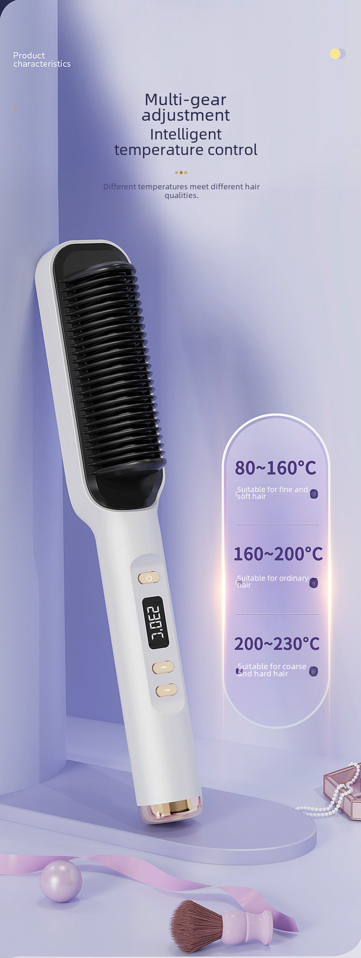Hair Curler Straightener Two-in-one Clipboard Electric Hair Curling Comb Lcd Display Negative Ion Straightener