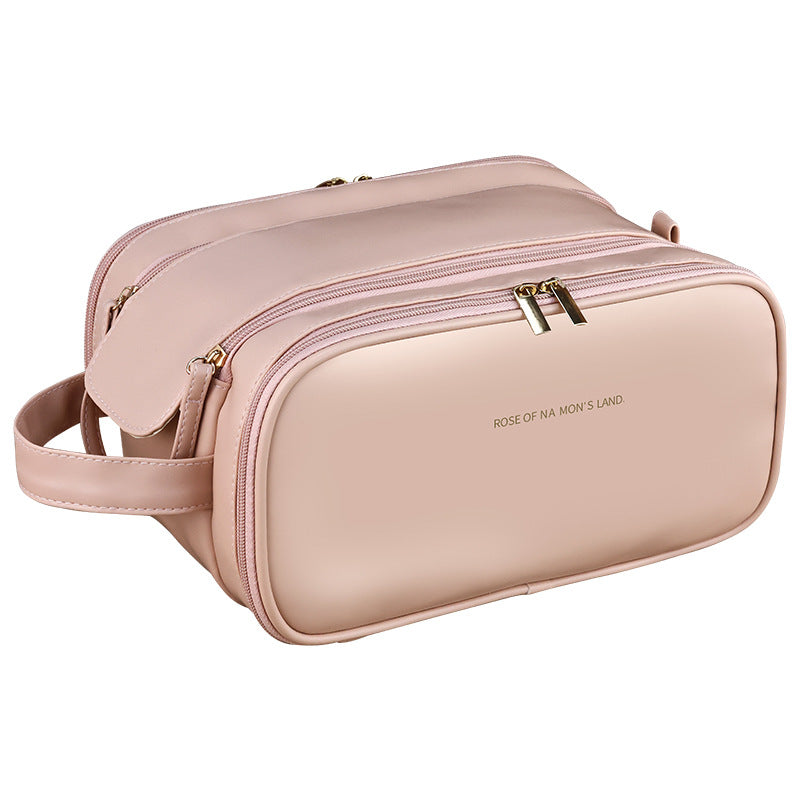 Portable Multi-functional High-value Three-layer Large-capacity Cosmetic Bag Travel Double Zipper Storage Bag U-shaped