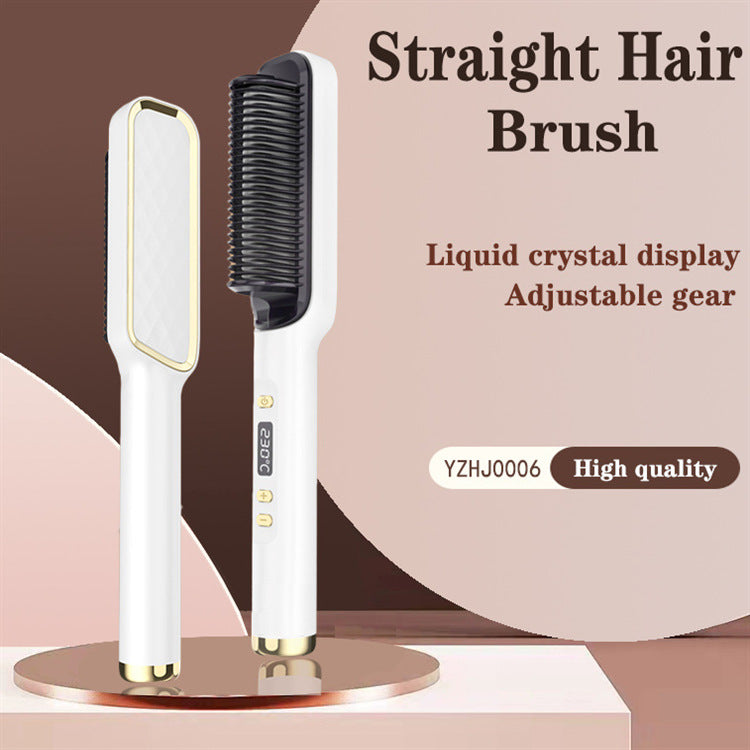 Hair Curler Straightener Two-in-one Clipboard Electric Hair Curling Comb Lcd Display Negative Ion Straightener