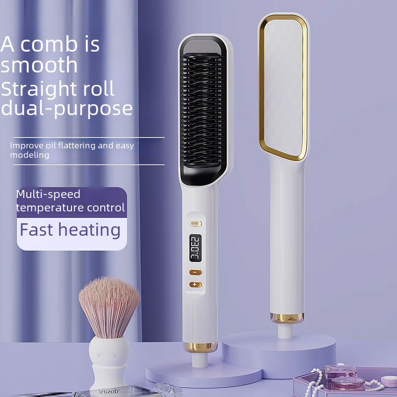 Hair Curler Straightener Two-in-one Clipboard Electric Hair Curling Comb Lcd Display Negative Ion Straightener