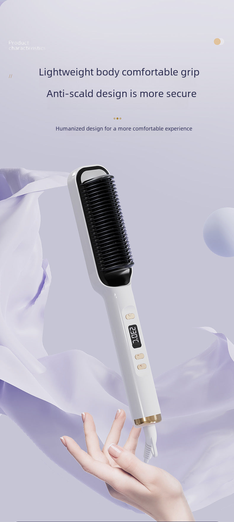 Hair Curler Straightener Two-in-one Clipboard Electric Hair Curling Comb Lcd Display Negative Ion Straightener