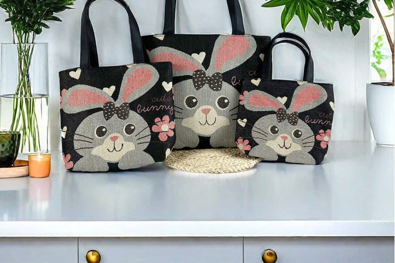 Big Ear Bunny Tote Bag Set – Versatile & Stylish (Small, Medium, Large) - Pack of 3