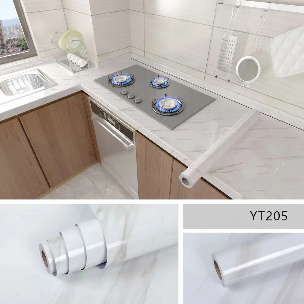 40cm Kitchen Self-adhesive Wall Adhesive Wallpaper Marble Pattern Pvc Home Decorations Oil-proof Water-proof Luxury Home Decor