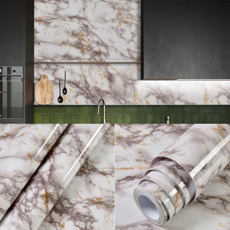 40cm Kitchen Self-adhesive Wall Adhesive Wallpaper Marble Pattern Pvc Home Decorations Oil-proof Water-proof Luxury Home Decor
