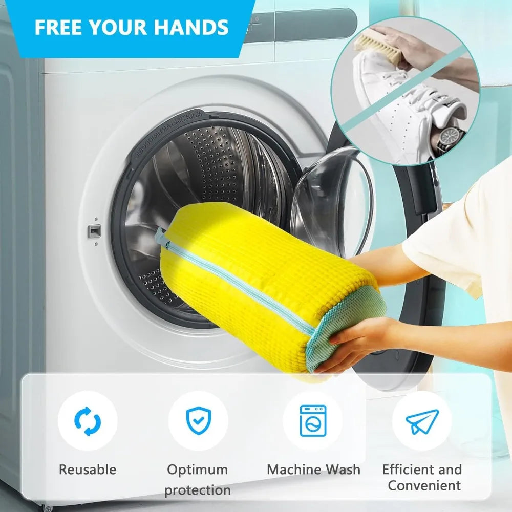 Shoe Washing Machine Bag – 2pcs Yellow 360° Deep Clean Sneaker Laundry Bags for Washer & Dryer