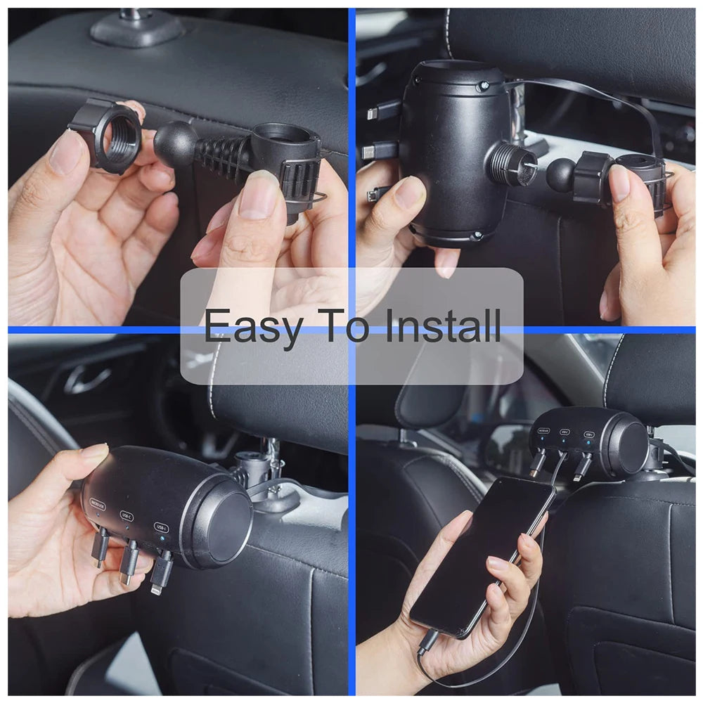 3-in-1 Retractable Backseat Car Charging Station