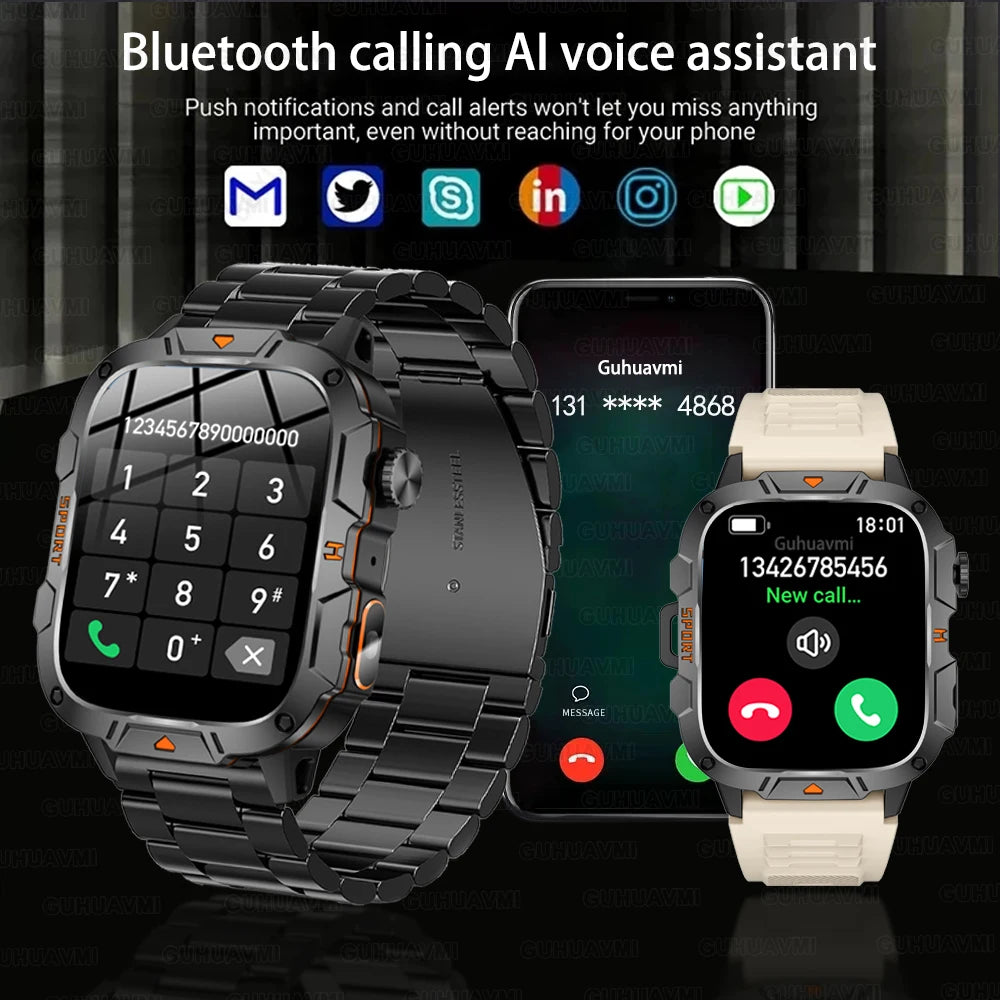 2025 For Xiaomi Outdoor Sports Smart Watch GPS trackr 5ATM Flashlight 1.96" HD Display Screen Bluetooth call Men Fitness Watches