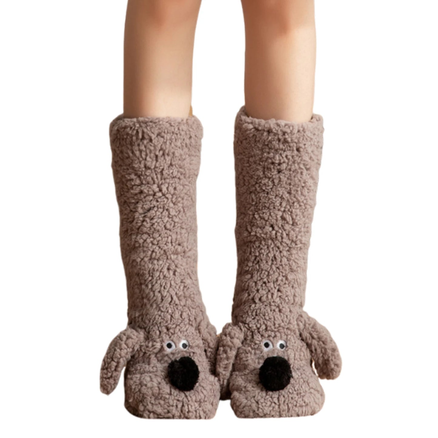 Cute Cartoon Dog Floor Socks Funny Socks Winter Warm Non-slip Plush Socks For Women
