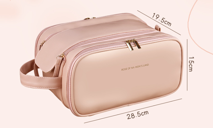 Portable Multi-functional High-value Three-layer Large-capacity Cosmetic Bag Travel Double Zipper Storage Bag U-shaped