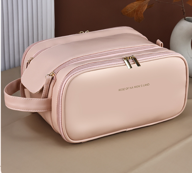 Portable Multi-functional High-value Three-layer Large-capacity Cosmetic Bag Travel Double Zipper Storage Bag U-shaped