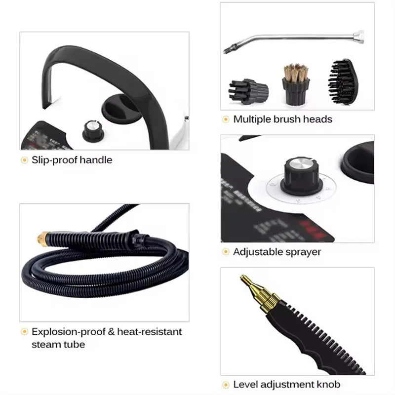 High Pressure Steam Cleaner – 2500W Portable Power Steamer for Home,Kitchen, Bathroom & Car Detailing (110V, White)
