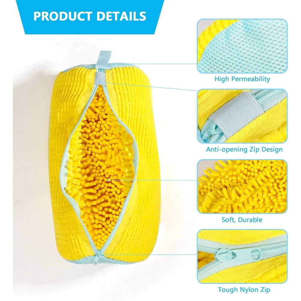 Shoe Washing Machine Bag – 2pcs Yellow 360° Deep Clean Sneaker Laundry Bags for Washer & Dryer