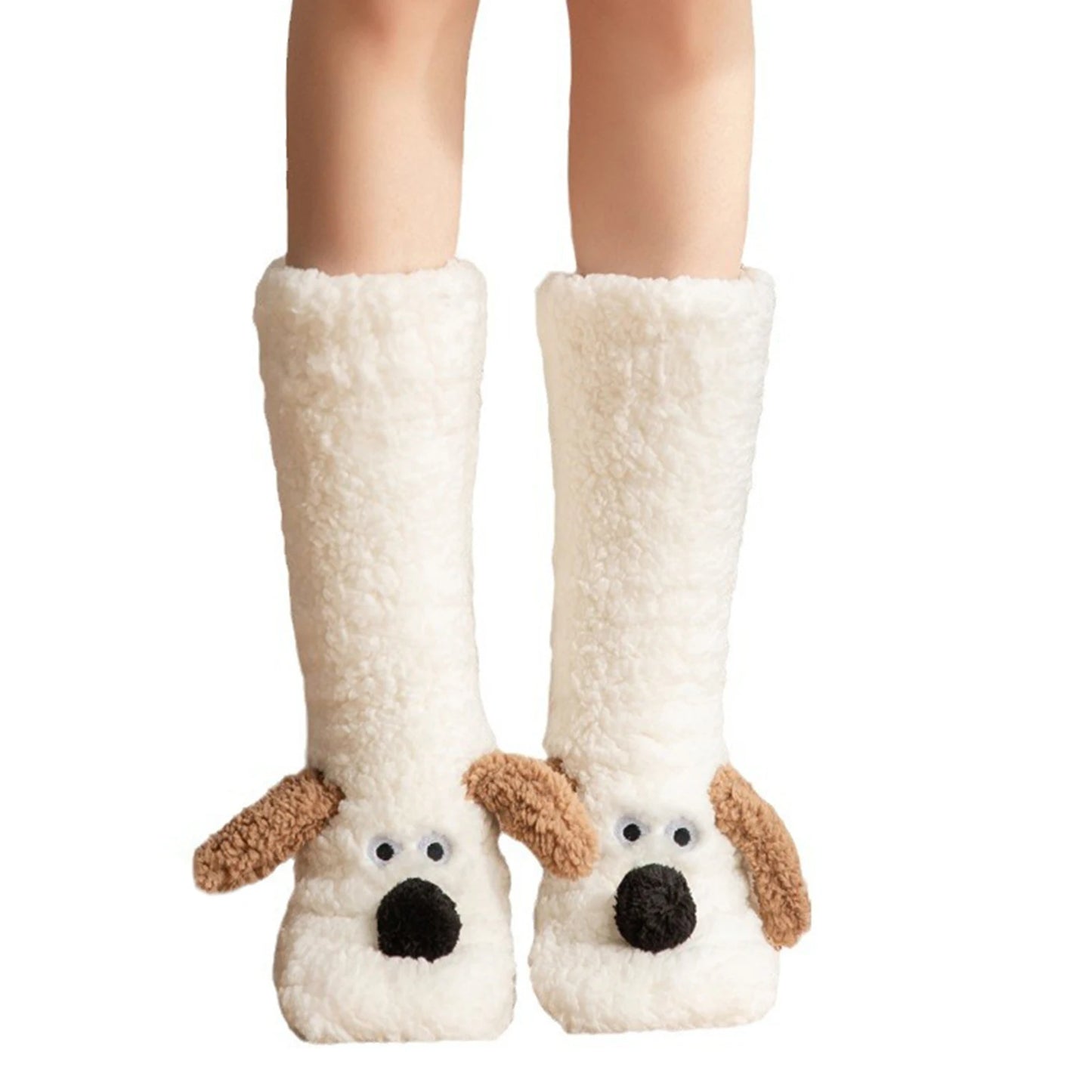 Cute Cartoon Dog Floor Socks Funny Socks Winter Warm Non-slip Plush Socks For Women