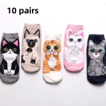Cute Cat Ankle Socks (5 Pairs set)