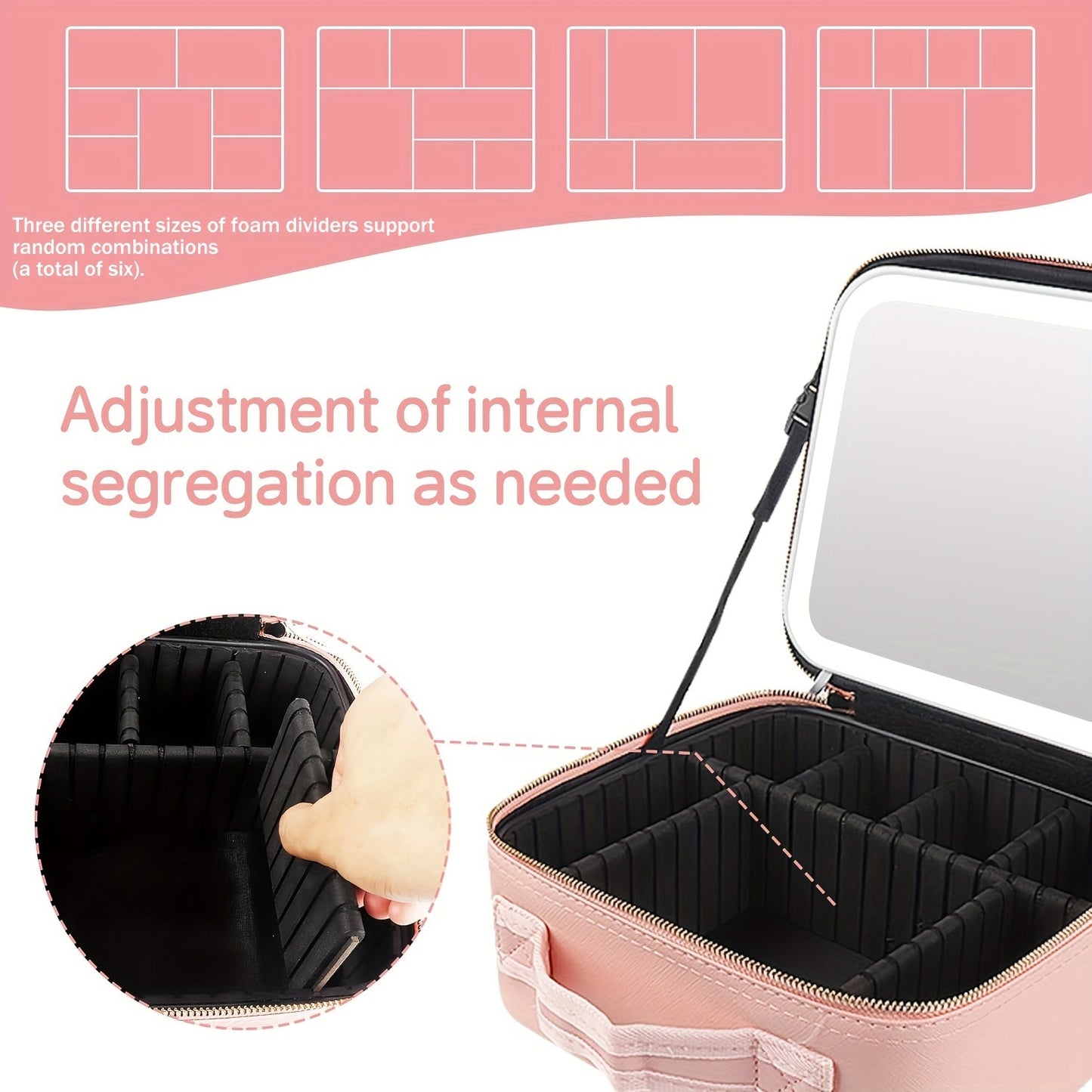 LED Light Travel Cosmetic Bag with Mirror Large Capacity Skin Care Storage Bag
