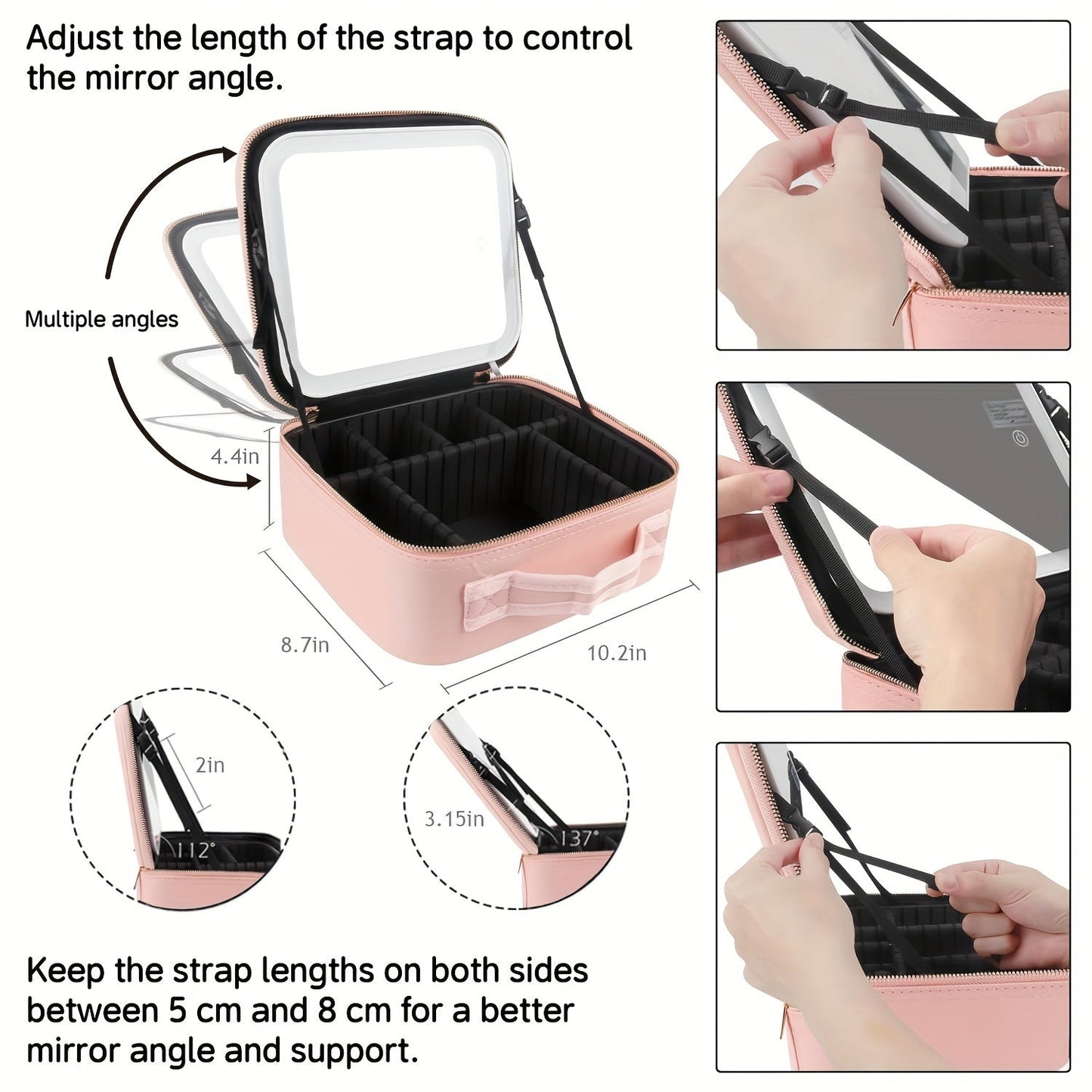 LED Light Travel Cosmetic Bag with Mirror Large Capacity Skin Care Storage Bag