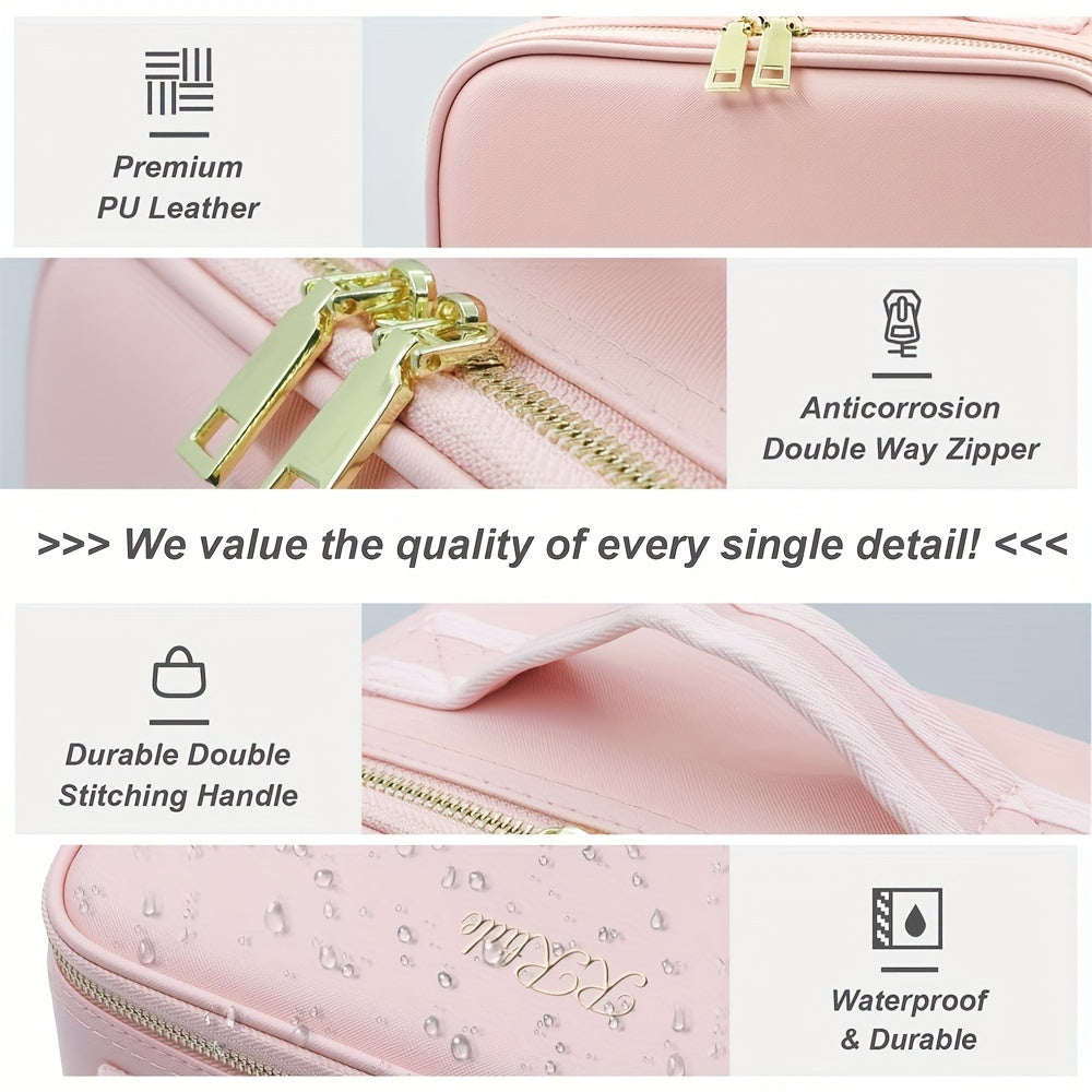 LED Lighted Travel Makeup Train Case Cosmetic Bag Organizer with Mirror and Adjustable Divider Brush Board