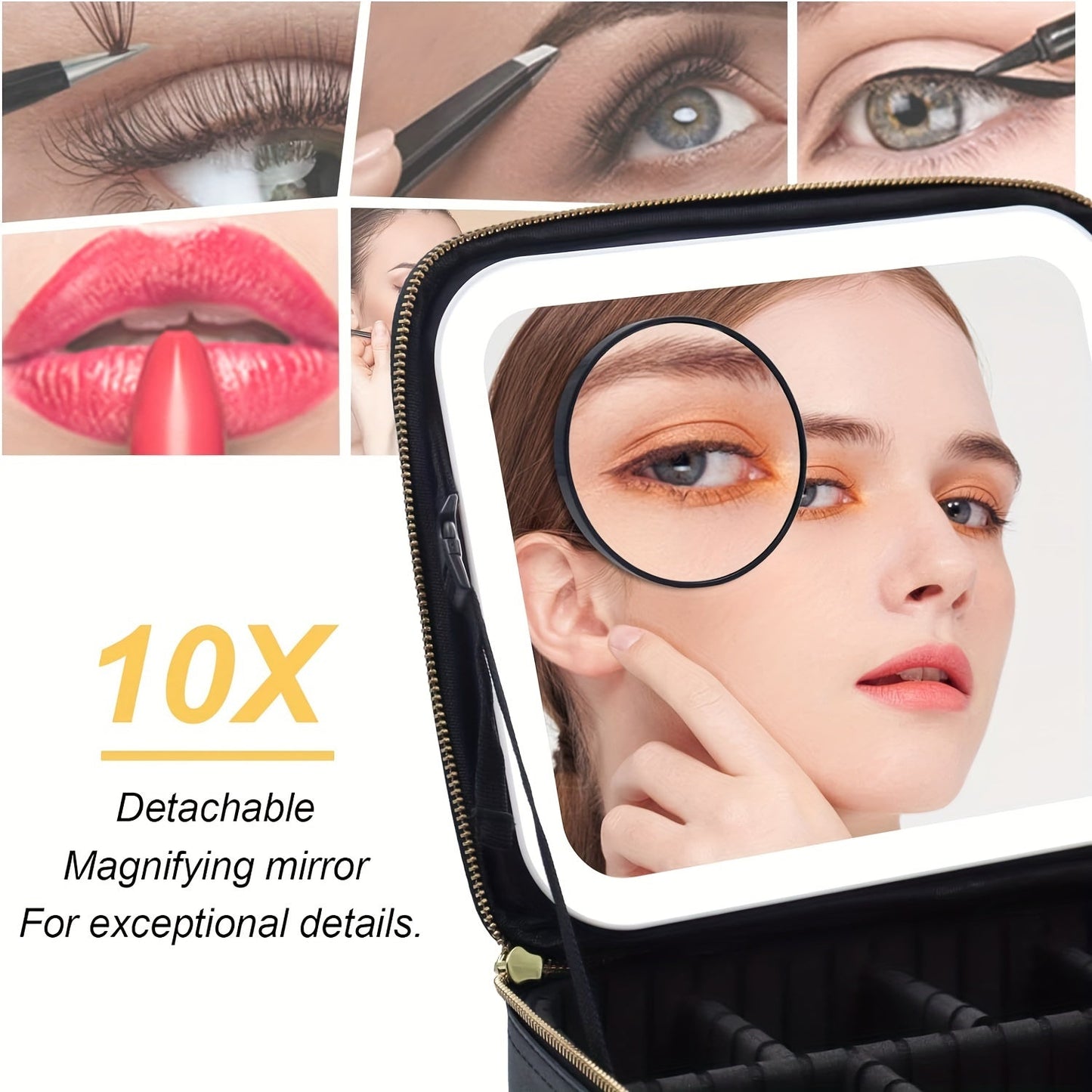 LED Light Travel Cosmetic Bag with Mirror Large Capacity Skin Care Storage Bag