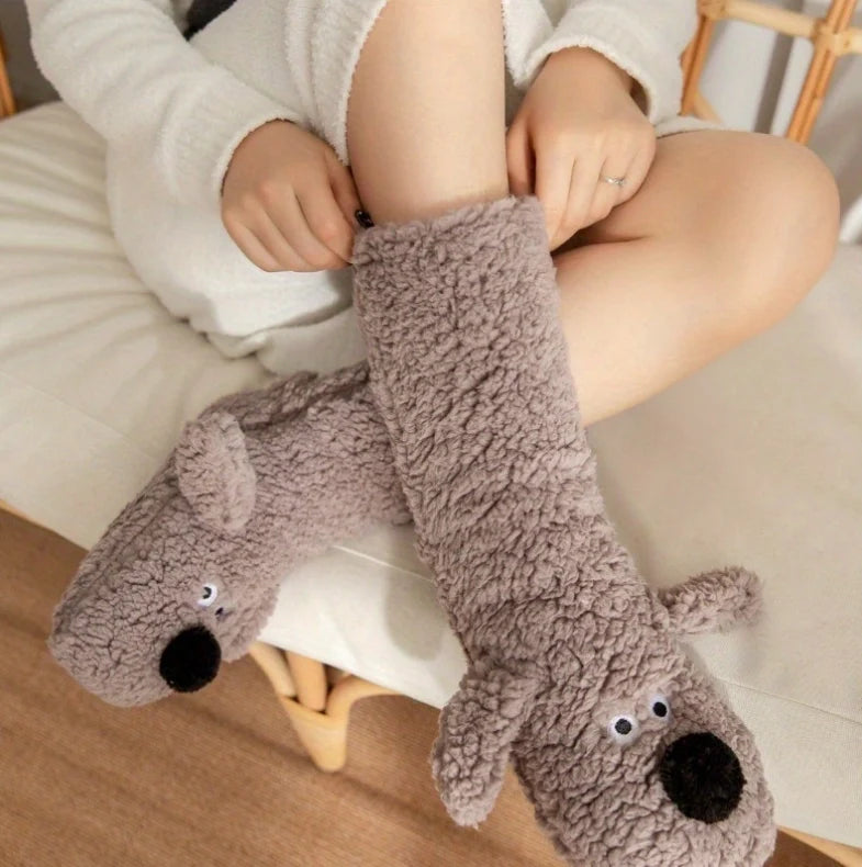 Cute Cartoon Dog Floor Socks Funny Socks Winter Warm Non-slip Plush Socks For Women