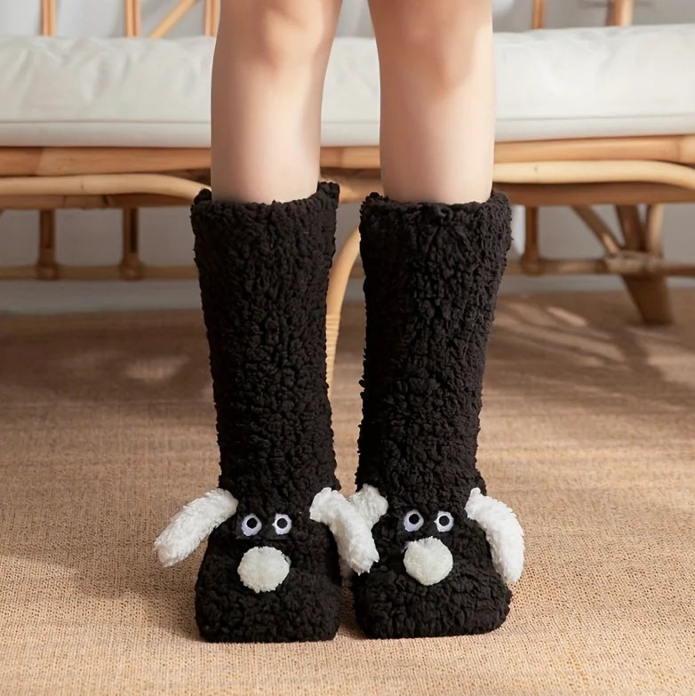 Cute Cartoon Dog Floor Socks Funny Socks Winter Warm Non-slip Plush Socks For Women