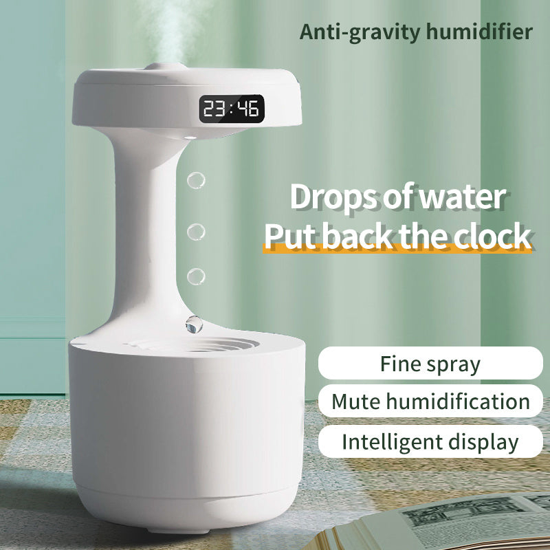 Anti-Gravity Humidifier with Digital Clock – Ultra-Quiet, LED Display, Stress-Relief & Aromatherapy