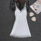 Women’s Faux Silk Nightgown – Sleeveless V-Neck Mini Dress with Lace Trim