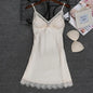 Women’s Faux Silk Nightgown – Sleeveless V-Neck Mini Dress with Lace Trim