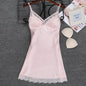 Women’s Faux Silk Nightgown – Sleeveless V-Neck Mini Dress with Lace Trim