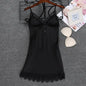 Women’s Faux Silk Nightgown – Sleeveless V-Neck Mini Dress with Lace Trim