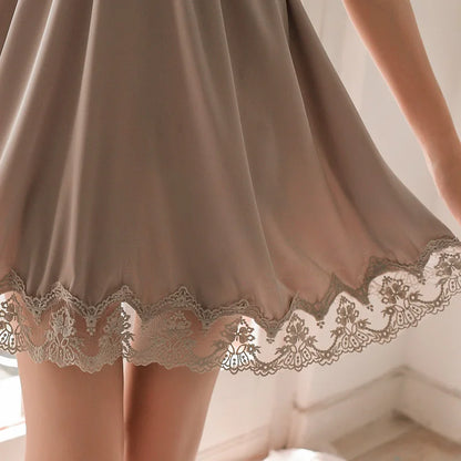 Luxury Embroidered Nightgown – Sleeveless V-Neck Mini Dress in Solid Colors (MS65)