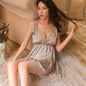 Luxury Embroidered Nightgown – Sleeveless V-Neck Mini Dress in Solid Colors (MS65)