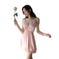 Luxury Embroidered Nightgown – Sleeveless V-Neck Mini Dress in Solid Colors (MS65)