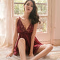 Luxury Embroidered Nightgown – Sleeveless V-Neck Mini Dress in Solid Colors (MS65)