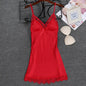 Women’s Faux Silk Nightgown – Sleeveless V-Neck Mini Dress with Lace Trim