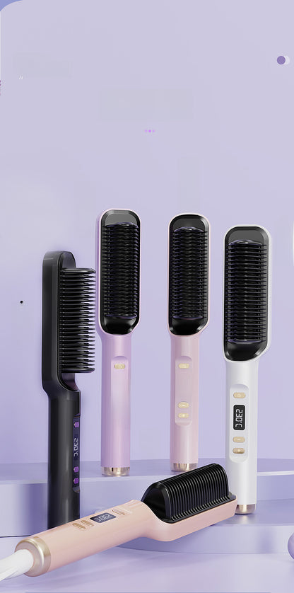 Hair Curler Straightener Two-in-one Clipboard Electric Hair Curling Comb Lcd Display Negative Ion Straightener