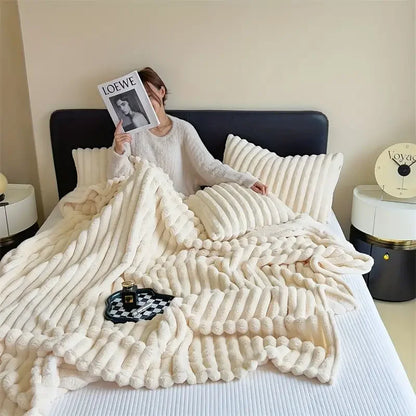 Snuggle Up in Softness: Coral Fleece Bunny Plush Blanket