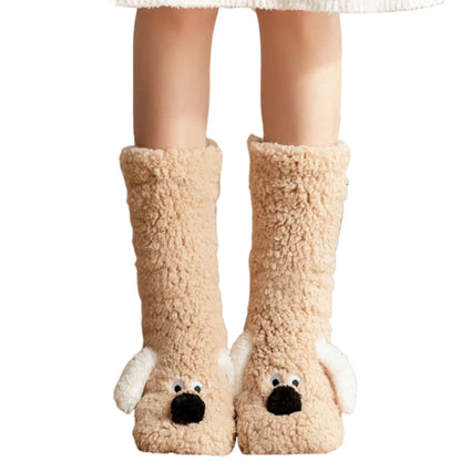 Cute Cartoon Dog Floor Socks Funny Socks Winter Warm Non-slip Plush Socks For Women