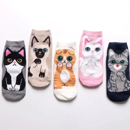 Cute Cat Ankle Socks (5 Pairs set)